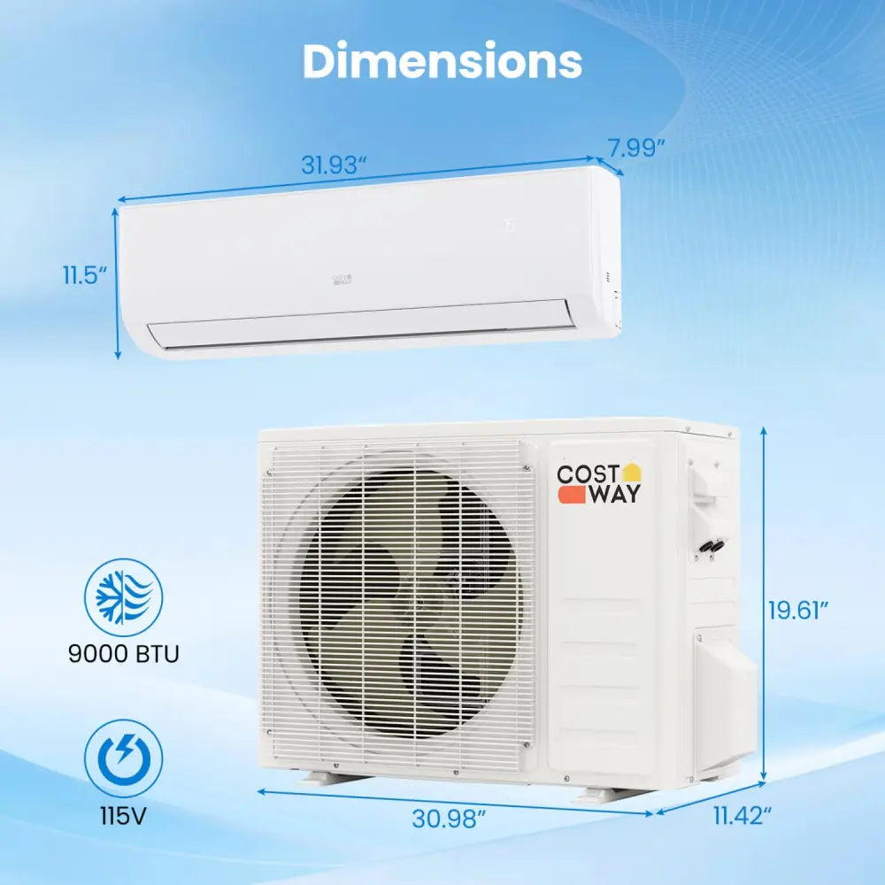 EcoGuard Series 9000 BTU 19 SEER2 115V Mini Split Air Conditioner and Heater - White - 9000 BTU Mini Split