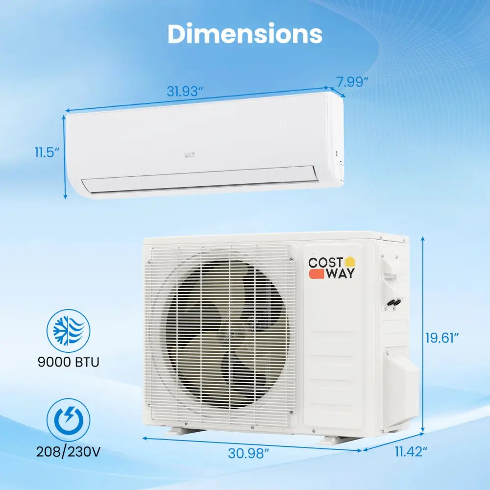 EcoGuard Series 9000 BTU 20 SEER2 208-230V Mini Split Air Conditioner and Heater - White - 9000 BTU Mini Split