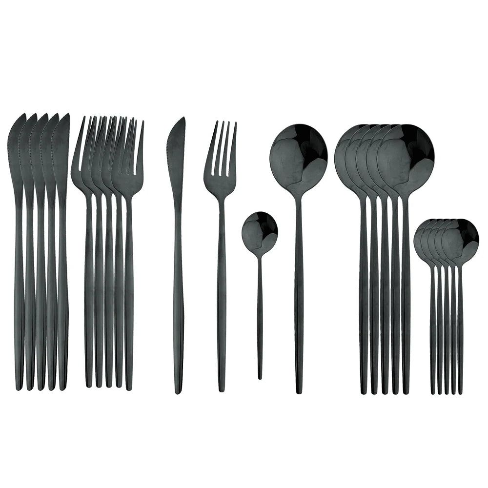 24-Piece Black Handle Gold Stainless Steel Cutlery Set