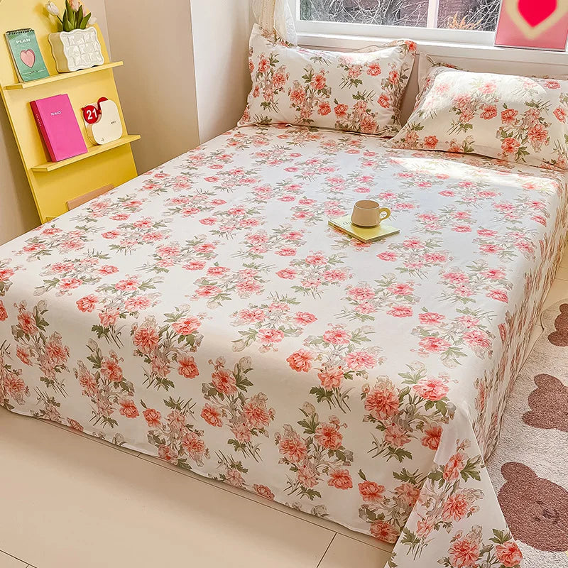 100% Cotton Flower Printed Bed Sheet – Single/Double/King Flat Sheet