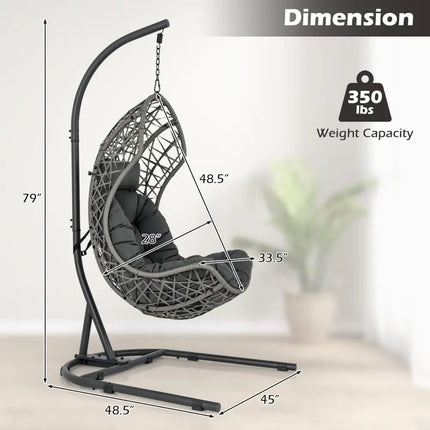 Egg Chair with Stand PE Rattan Swing Hammock Chair with Pillow and Cushion-Gray - Gray - Hammocks