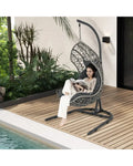Egg Chair with Stand PE Rattan Swing Hammock Chair with Pillow and Cushion-Gray - Gray - Hammocks