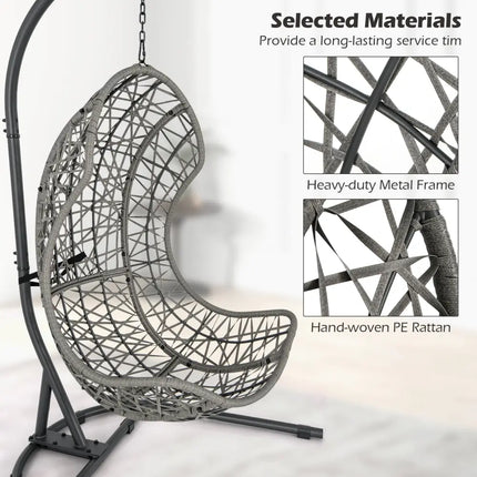 Egg Chair with Stand PE Rattan Swing Hammock Chair with Pillow and Cushion-Gray - Gray - Hammocks