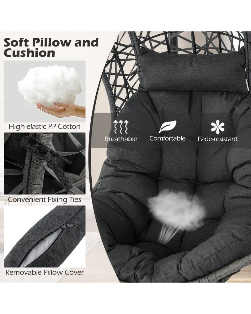 Egg Chair with Stand PE Rattan Swing Hammock Chair with Pillow and Cushion-Gray - Gray - Hammocks