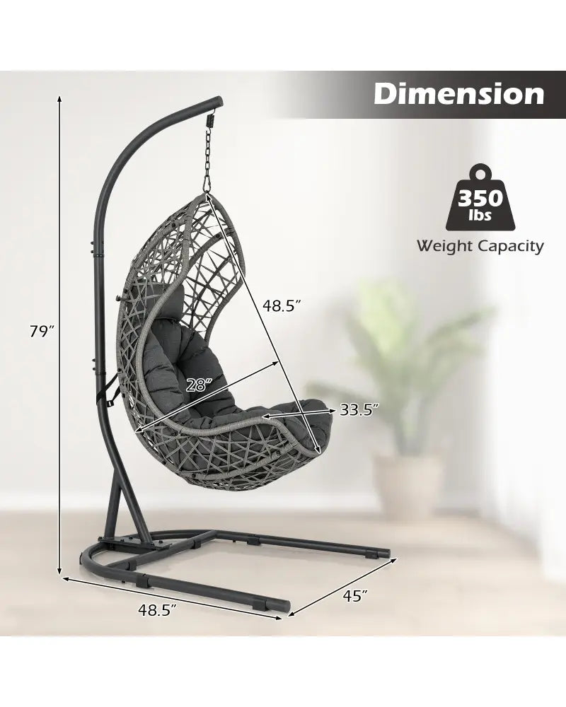 Egg Chair with Stand PE Rattan Swing Hammock Chair with Pillow and Cushion-Gray - Gray - Hammocks