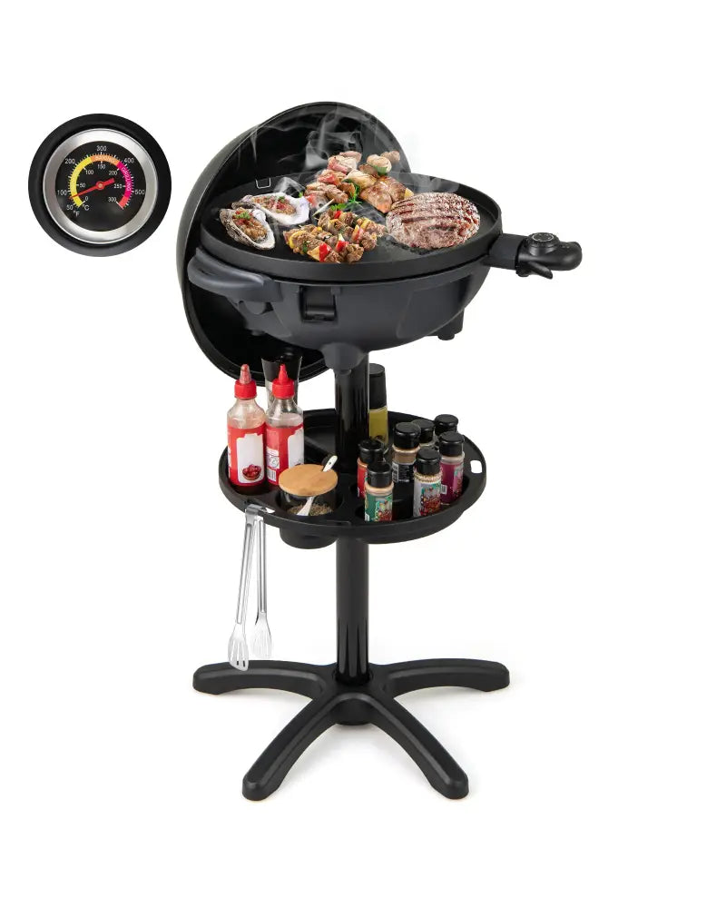 Electric BBQ Grill 1200W Indoor Outdoor Grill with 2-Zone Non-Stick Grilling Plate-Black - Black - Outdoor Grills