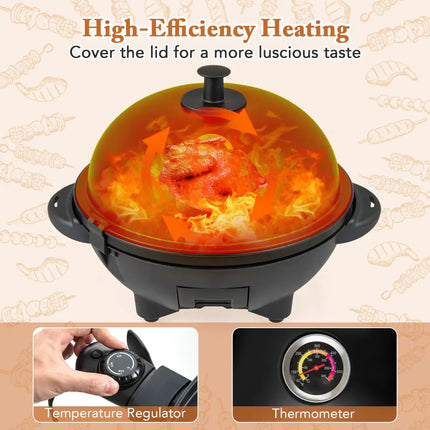 Electric BBQ Grill 1200W Indoor Outdoor Grill with 2-Zone Non-Stick Grilling Plate-Black - Black - Outdoor Grills