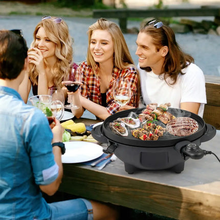 Electric BBQ Grill 1200W Indoor Outdoor Grill with 2-Zone Non-Stick Grilling Plate-Black - Black - Outdoor Grills