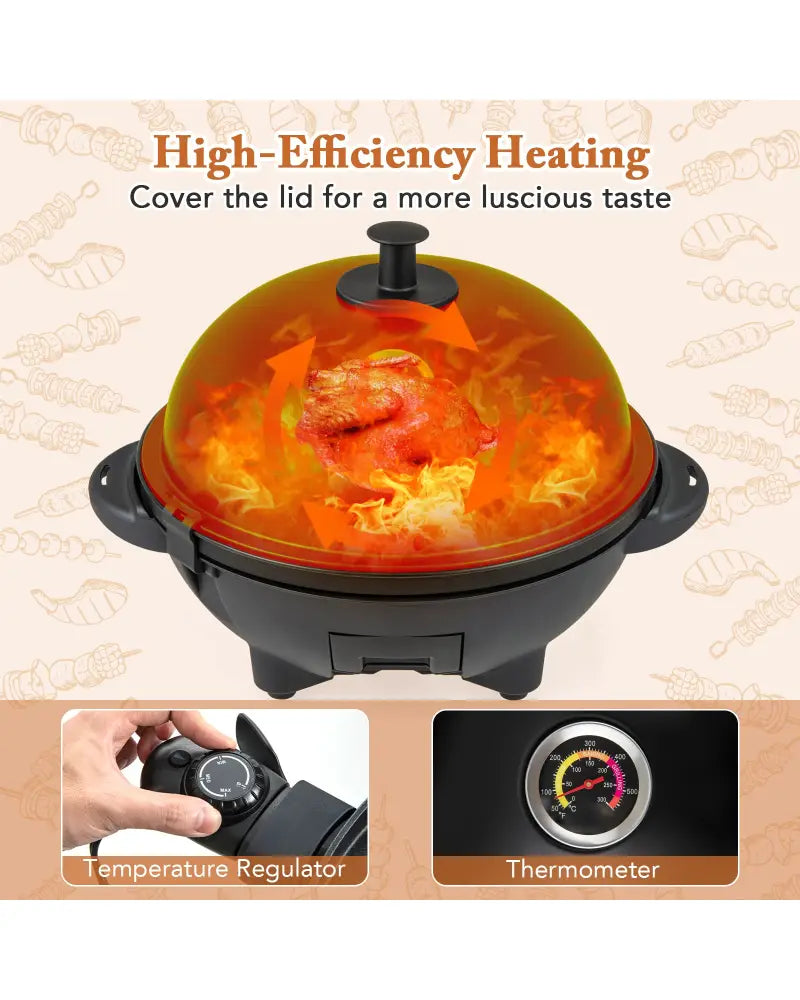 Electric BBQ Grill 1200W Indoor Outdoor Grill with 2-Zone Non-Stick Grilling Plate-Black - Black - Outdoor Grills