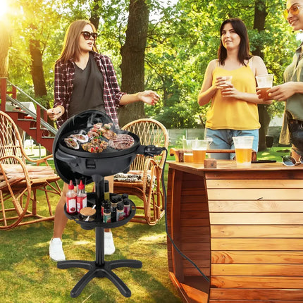 Electric BBQ Grill 1200W Indoor Outdoor Grill with 2-Zone Non-Stick Grilling Plate-Black - Black - Outdoor Grills
