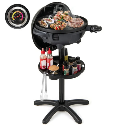 Electric BBQ Grill 1200W Indoor Outdoor Grill with 2-Zone Non-Stick Grilling Plate-Black - Black - Outdoor Grills