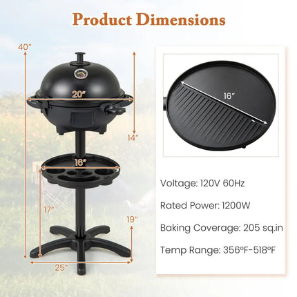 Electric BBQ Grill 1200W Indoor Outdoor Grill with 2-Zone Non-Stick Grilling Plate-Black - Black - Outdoor Grills