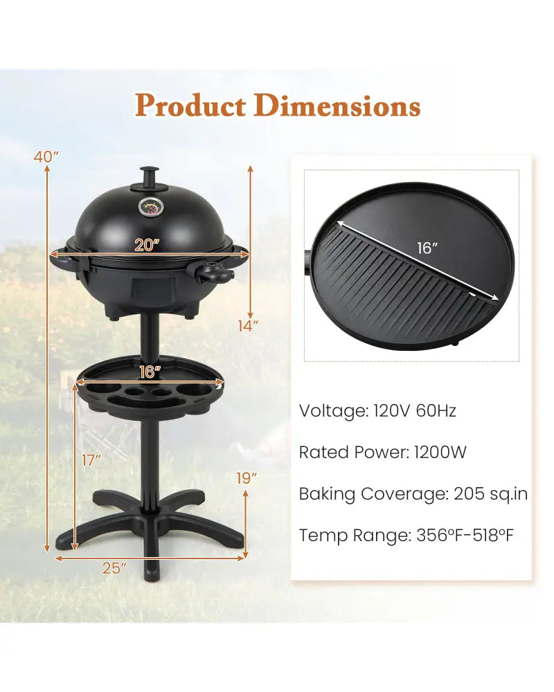 Electric BBQ Grill 1200W Indoor Outdoor Grill with 2-Zone Non-Stick Grilling Plate-Black - Black - Outdoor Grills