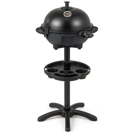 Electric BBQ Grill 1200W Indoor Outdoor Grill with 2-Zone Non-Stick Grilling Plate-Black - Black - Outdoor Grills
