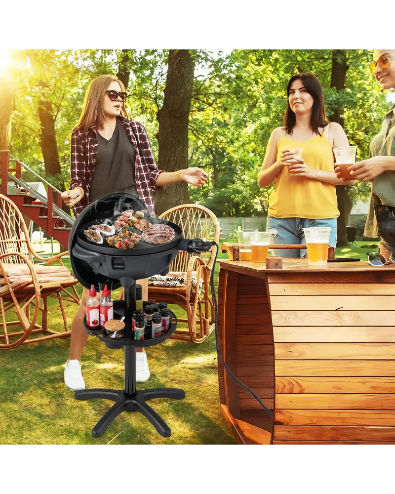 Electric BBQ Grill 1200W Indoor Outdoor Grill with 2-Zone Non-Stick Grilling Plate-Black - Black - Outdoor Grills