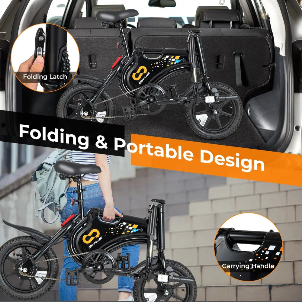 Electric Bike for Adults Folding Electric Bicycle with 350W Motor and 36V Battery - Black - Exercise Bikes
