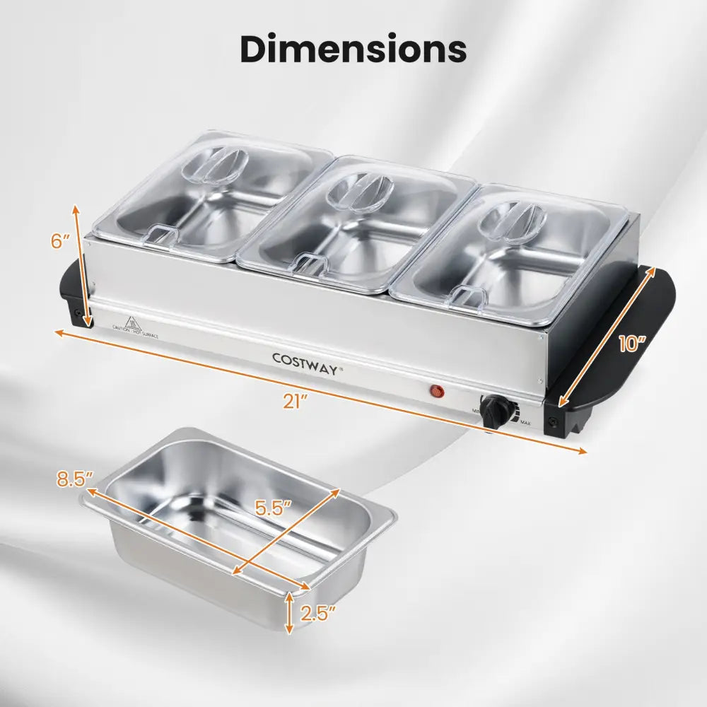 Electric Buffet Server Food Warmer with 3 Removable Trays - Food Warmers & Burners