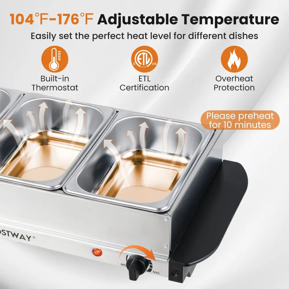 Electric Buffet Server Food Warmer with 3 Removable Trays - Food Warmers & Burners