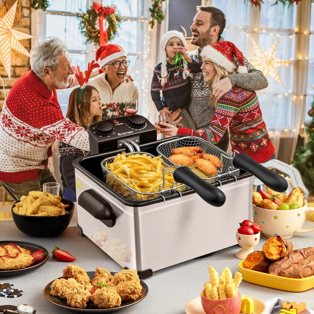 Electric Deep Fryer 5.3QT/21-Cup Stainless Steel 1700W with Triple Basket-Silver - Silver - Air Fryers