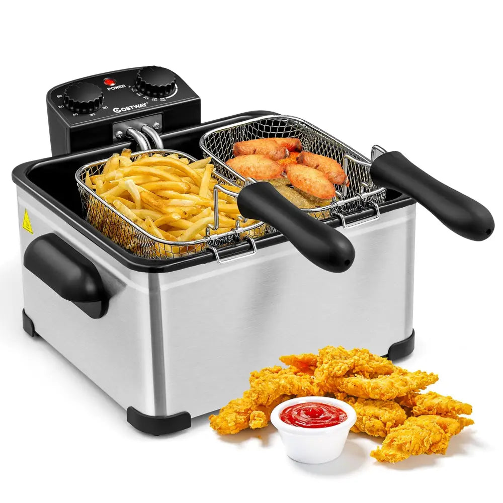 Electric Deep Fryer 5.3QT/21-Cup Stainless Steel 1700W with Triple Basket-Silver - Silver - Air Fryers