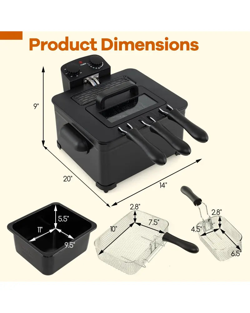 Electric Deep Fryer 5.3QT/21-Cup Stainless Steel 1700W with Triple Basket-Black - Black - Air Fryers