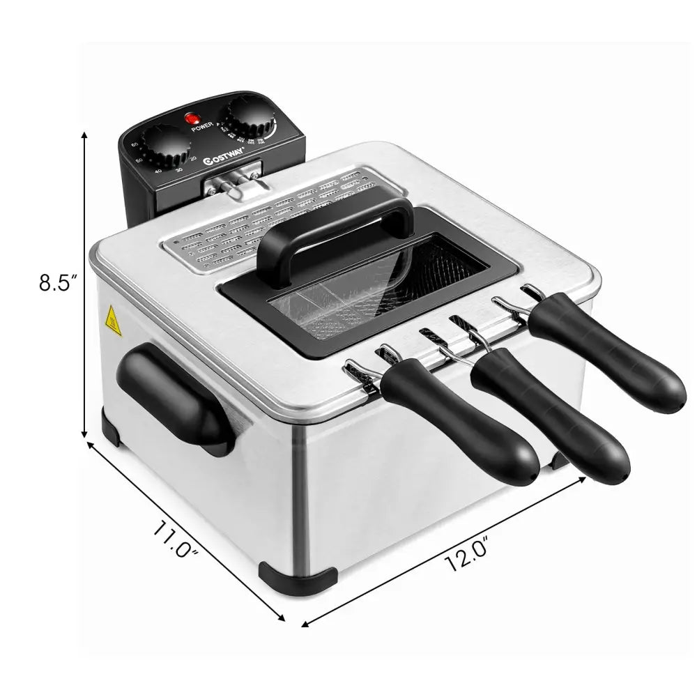 Electric Deep Fryer 5.3QT/21-Cup Stainless Steel 1700W with Triple Basket-Silver - Silver - Air Fryers