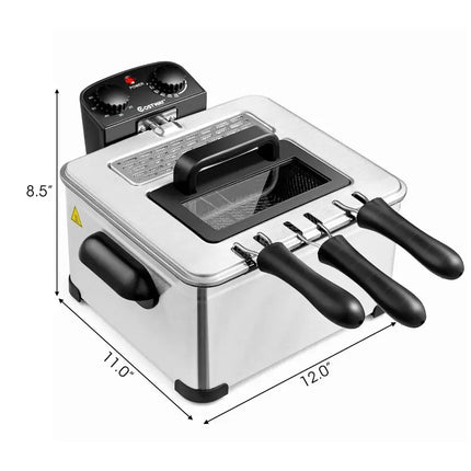Electric Deep Fryer 5.3QT/21-Cup Stainless Steel 1700W with Triple Basket-Silver Costway