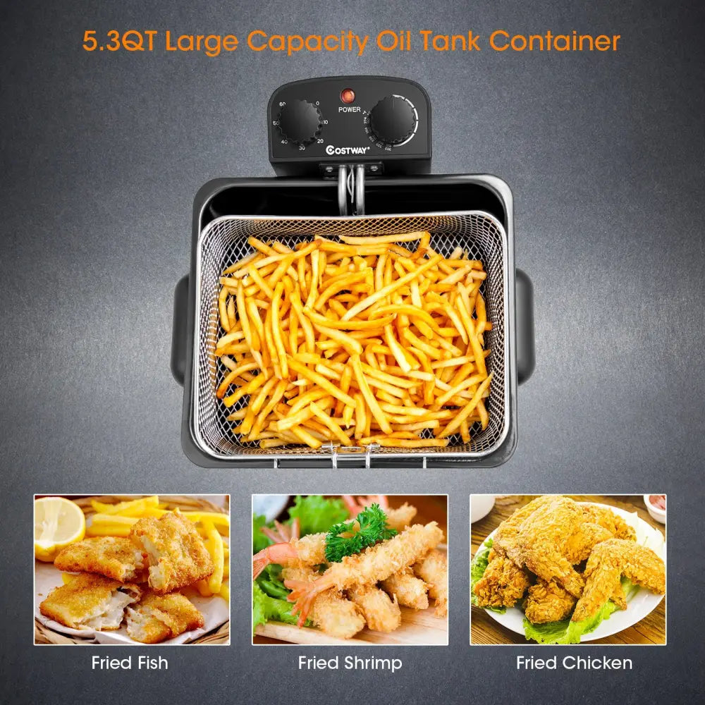 Electric Deep Fryer 5.3QT/21-Cup Stainless Steel 1700W with Triple Basket-Silver - Silver - Air Fryers