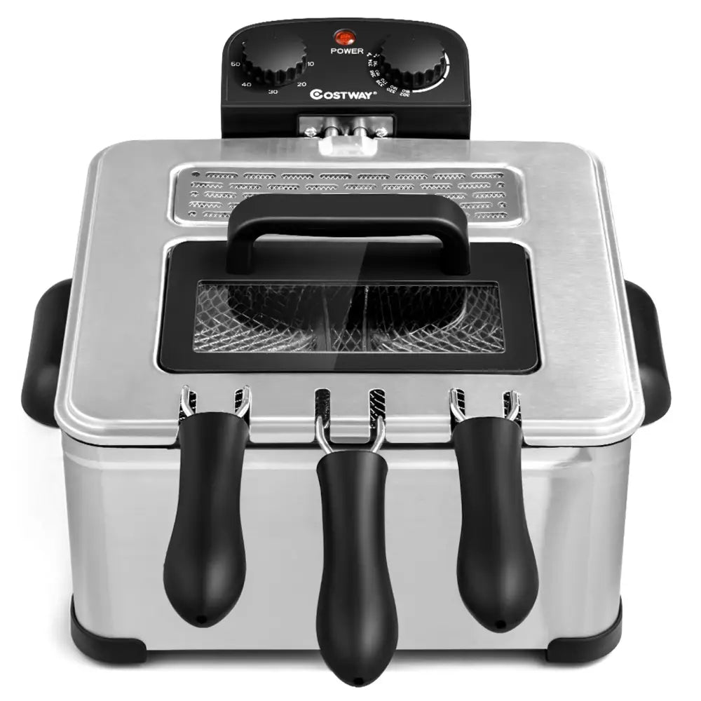 Electric Deep Fryer 5.3QT/21-Cup Stainless Steel 1700W with Triple Basket-Silver - Silver - Air Fryers