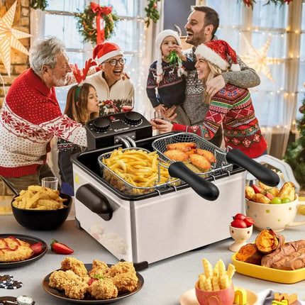 Electric Deep Fryer 5.3QT/21-Cup Stainless Steel 1700W with Triple Basket-Silver Costway