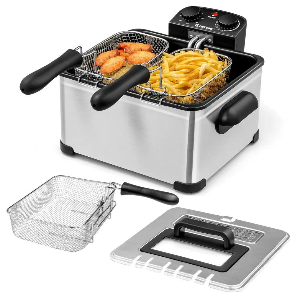 Electric Deep Fryer 5.3QT/21-Cup Stainless Steel 1700W with Triple Basket-Silver - Silver - Air Fryers