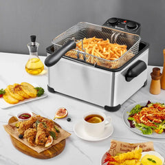 Electric Deep Fryer 5.3QT/21-Cup Stainless Steel 1700W with Triple Basket-Silver Costway