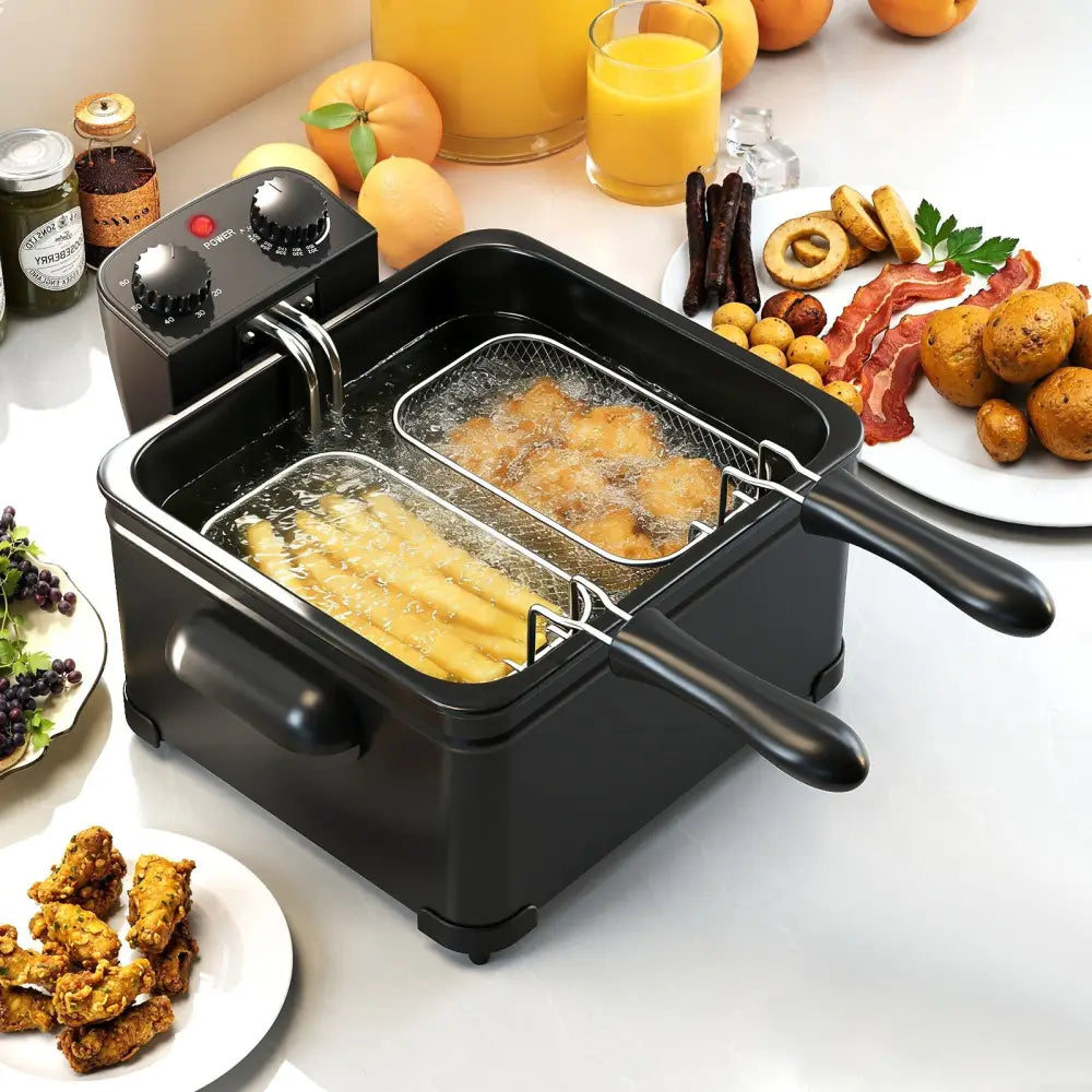Electric Deep Fryer 5.3QT/21-Cup Stainless Steel 1700W with Triple Basket-Black - Black - Air Fryers