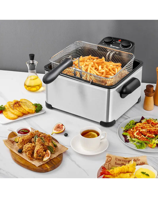 Electric Deep Fryer 5.3QT/21-Cup Stainless Steel 1700W with Triple Basket-Silver - Silver - Air Fryers