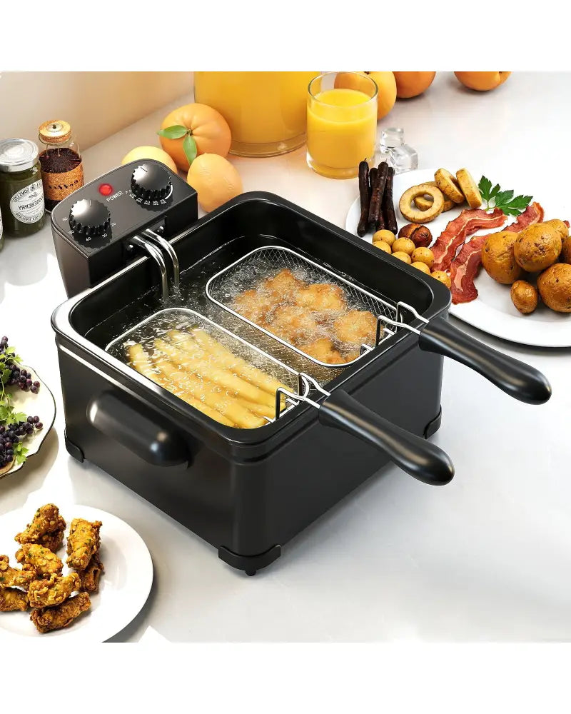 Electric Deep Fryer 5.3QT/21-Cup Stainless Steel 1700W with Triple Basket-Black - Black - Air Fryers