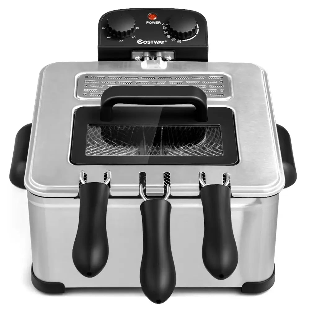 Electric Deep Fryer 5.3QT/21-Cup Stainless Steel 1700W with Triple Basket-Silver Costway