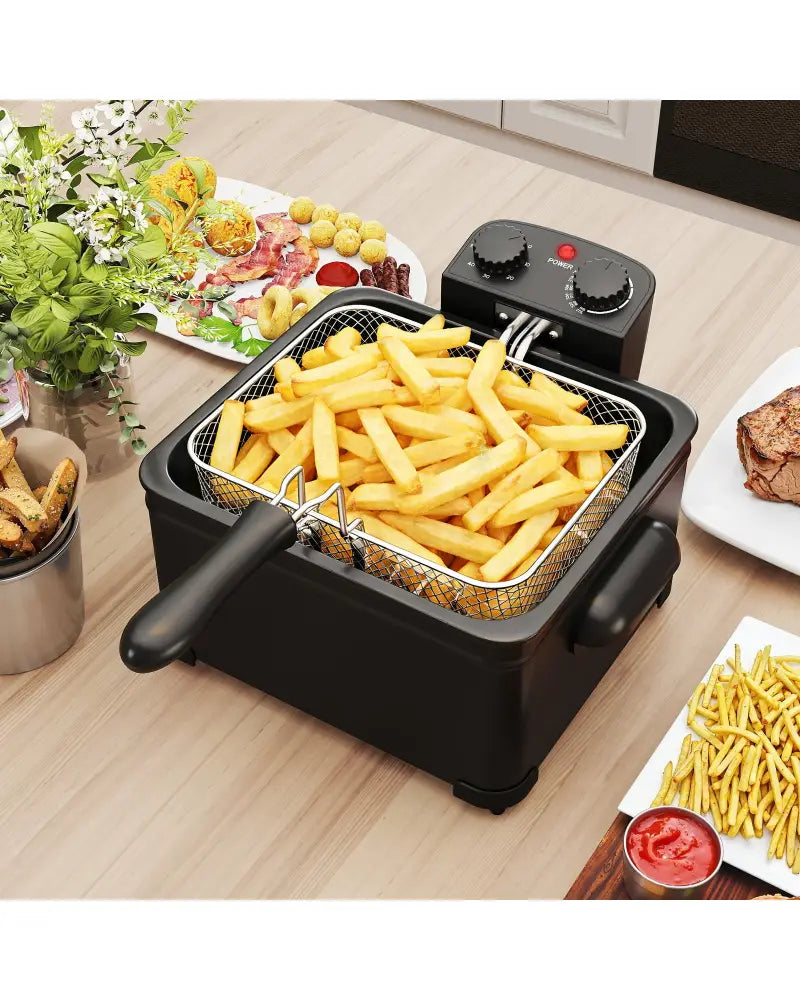 Electric Deep Fryer 5.3QT/21-Cup Stainless Steel 1700W with Triple Basket-Black - Black - Air Fryers
