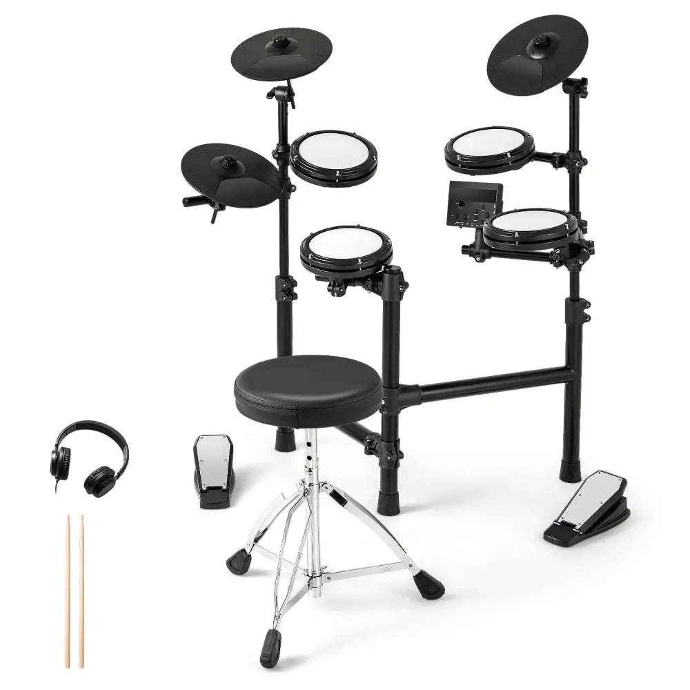 Electric Drum Set Foldable Drum Kit with 10 Demos and USB MIDI and 2 Drumsticks - Black - Drums & Percussion