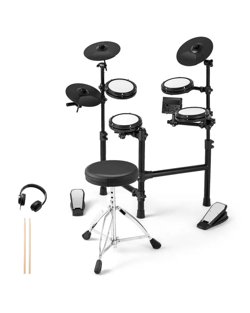 Electric Drum Set Foldable Drum Kit with 10 Demos and USB MIDI and 2 Drumsticks - Black - Drums & Percussion