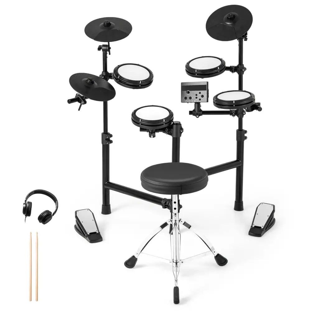 Electric Drum Set Foldable Drum Kit with 10 Demos and USB MIDI and 2 Drumsticks - Black - Drums & Percussion