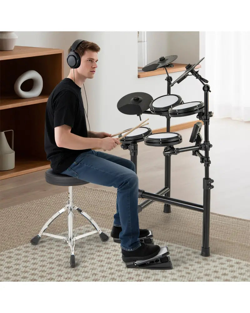 Electric Drum Set Foldable Drum Kit with 10 Demos and USB MIDI and 2 Drumsticks - Black - Drums & Percussion