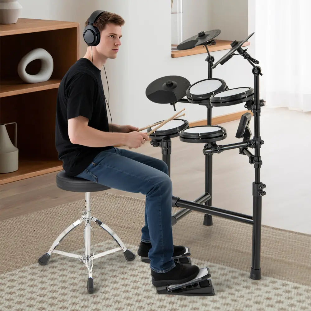 Electric Drum Set Foldable Drum Kit with 10 Demos and USB MIDI and 2 Drumsticks - Black - Drums & Percussion