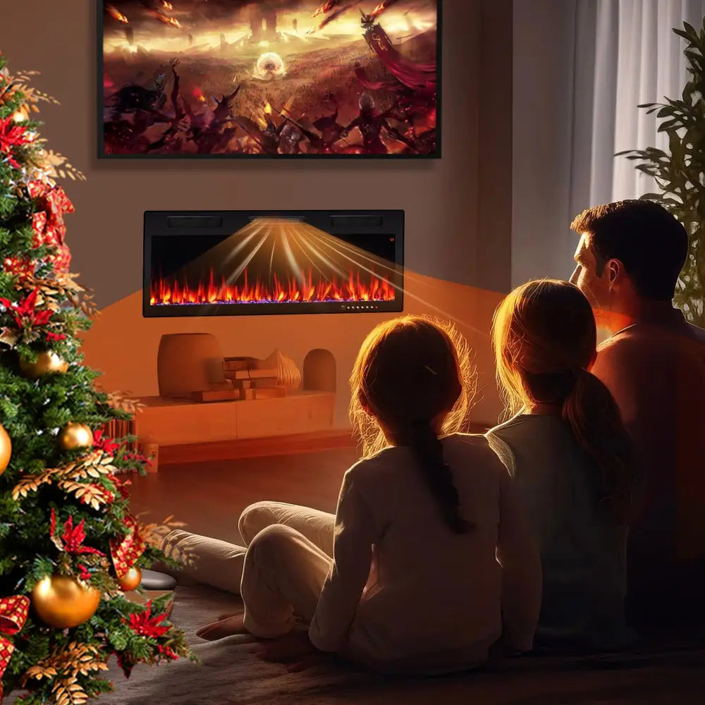 Electric Fireplace 40/50/60 Inches Recessed and Wall Mounted for 2’ x 6’ Stud-50 inches - Black - Fireplaces