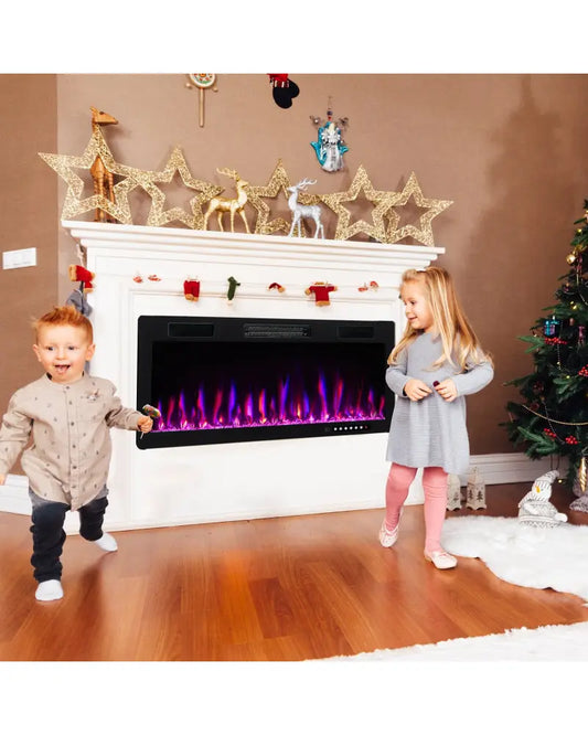 Electric Fireplace 40/50/60 Inches Recessed and Wall Mounted for 2’ x 6’ Stud-50 inches - Black - Fireplaces