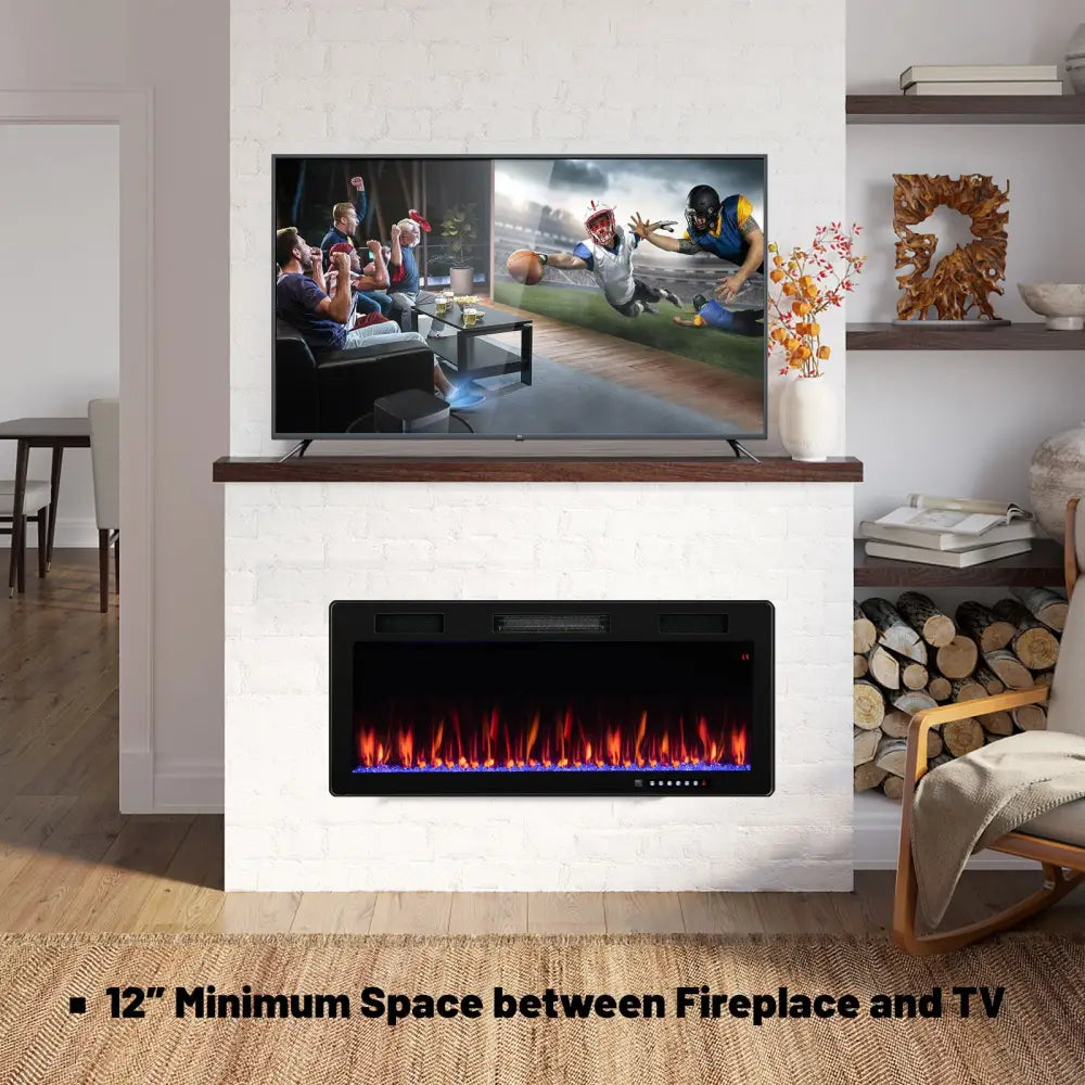 Electric Fireplace 40/50/60 Inches Recessed and Wall Mounted for 2’ x 6’ Stud-40 Inches - Black - Fireplaces