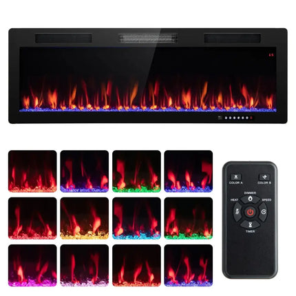 Electric Fireplace 40/50/60 Inches Recessed and Wall Mounted for 2' x 6' Stud-50 inches Costway