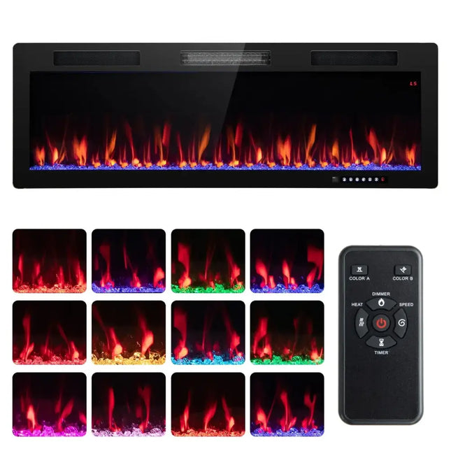 Electric Fireplace 40/50/60 Inches Recessed and Wall Mounted for 2' x 6' Stud-50 inches Costway