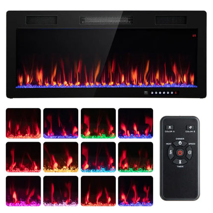 Electric Fireplace 40/50/60 Inches Recessed and Wall Mounted for 2’ x 6’ Stud-40 Inches - Black - Fireplaces