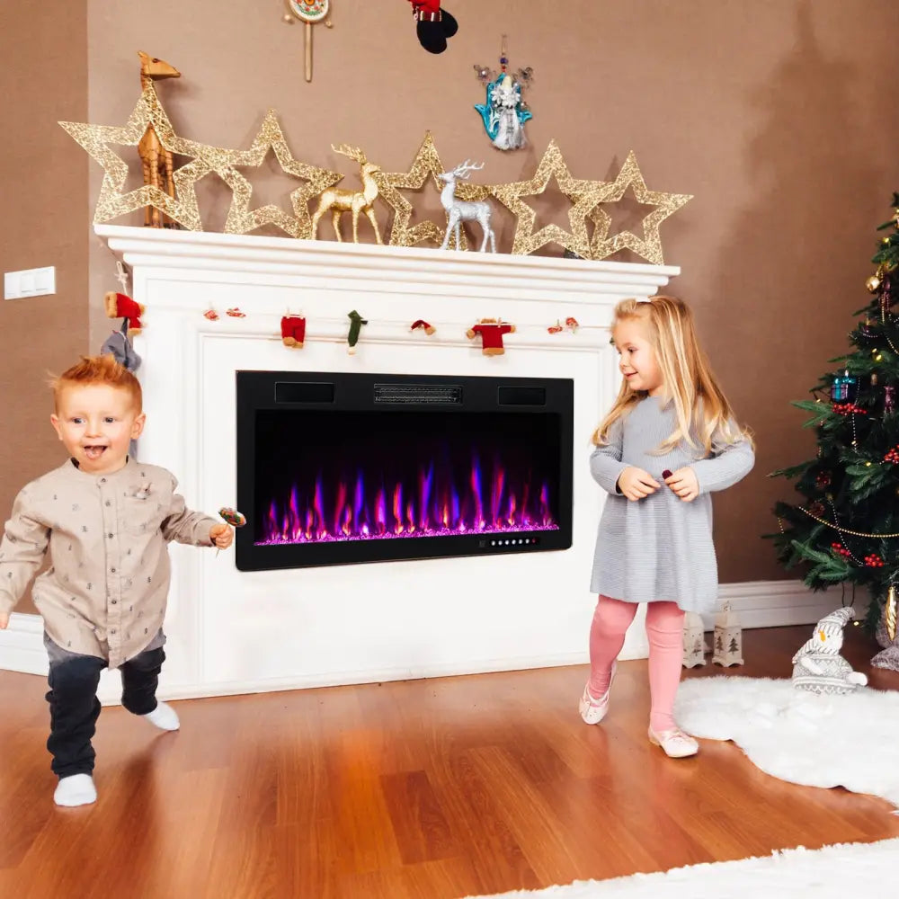 Electric Fireplace 40/50/60 Inches Recessed and Wall Mounted for 2’ x 6’ Stud-40 Inches - Black - Fireplaces