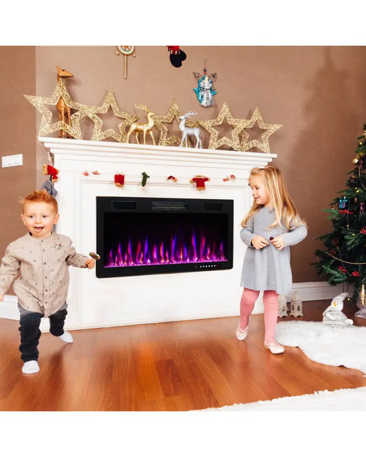 Electric Fireplace 40/50/60 Inches Recessed and Wall Mounted for 2’ x 6’ Stud-40 Inches - Black - Fireplaces